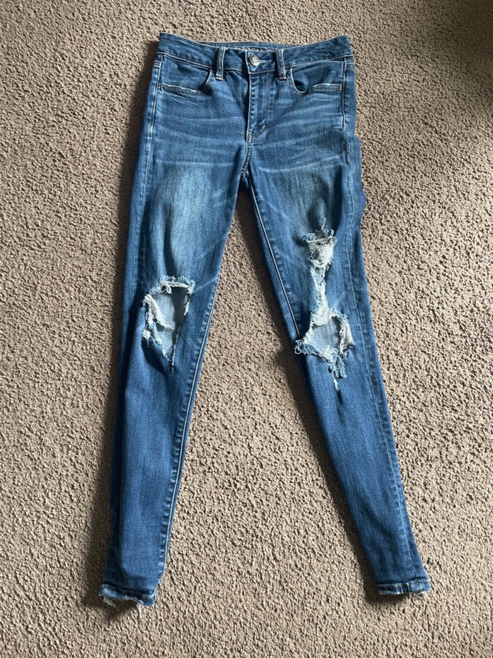 American Eagle Outfitters Blue Distressed Skinny Jeans